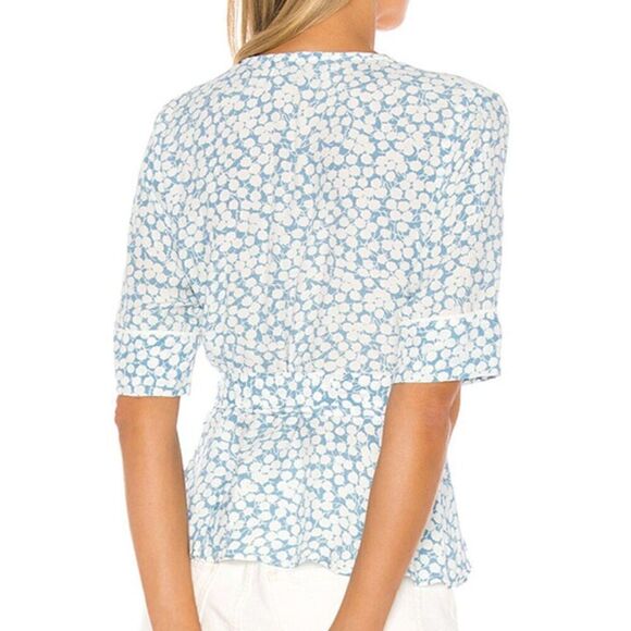 Faithfull The Brand, Women’s Wrap Top, “Zalia” Floral in 'Riviera Blue' - Small - Picture 4 of 17